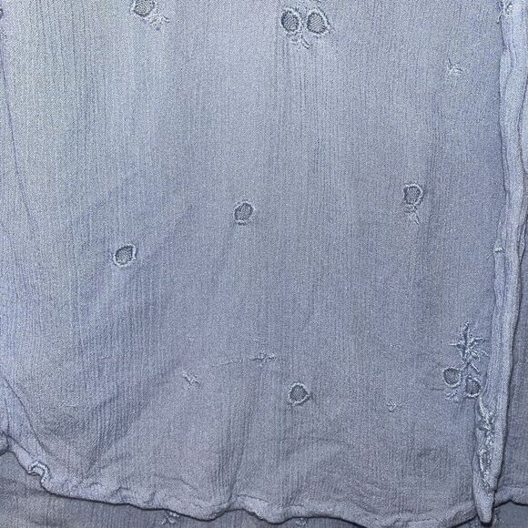 Free People Wishful Moments Neck Tie Blouse Top Wmn’s Sz XS Blue Embroidered LS - Picture 3 of 8